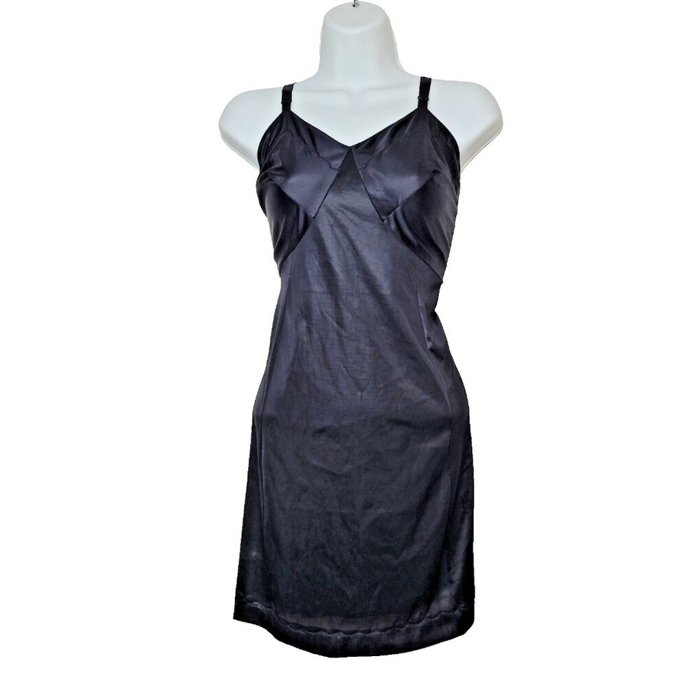 Vintage Sears Black Polyest Silky Slip Size 36S  Lingerie Whimsygoth Witchy Sexy